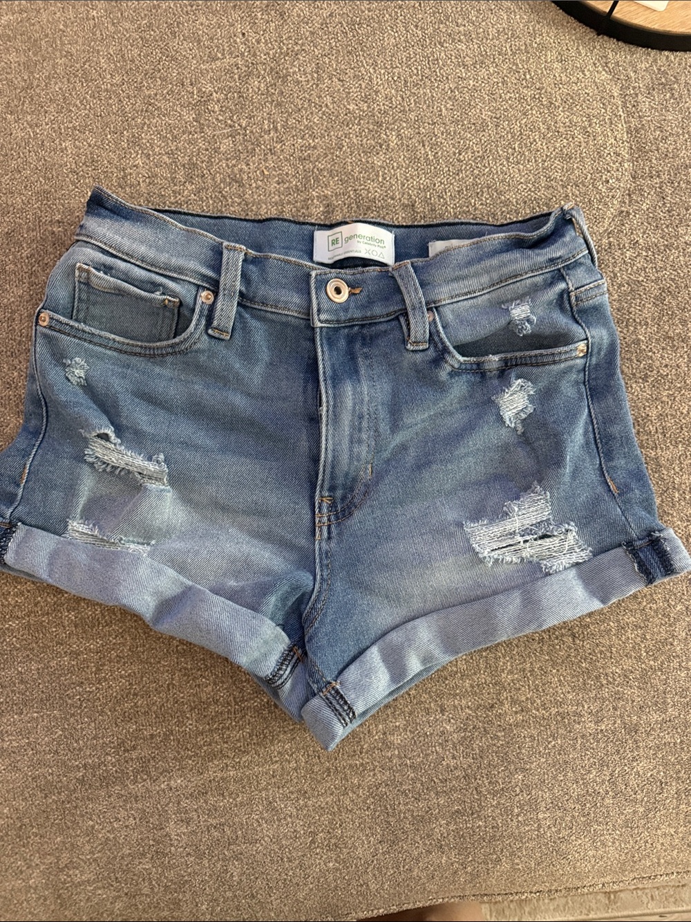 Ambiance Faded Blue Distressed Cuffed Denim Shorts